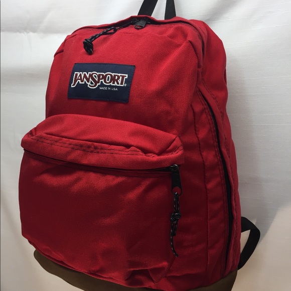 jansport red backpack with leather bottom